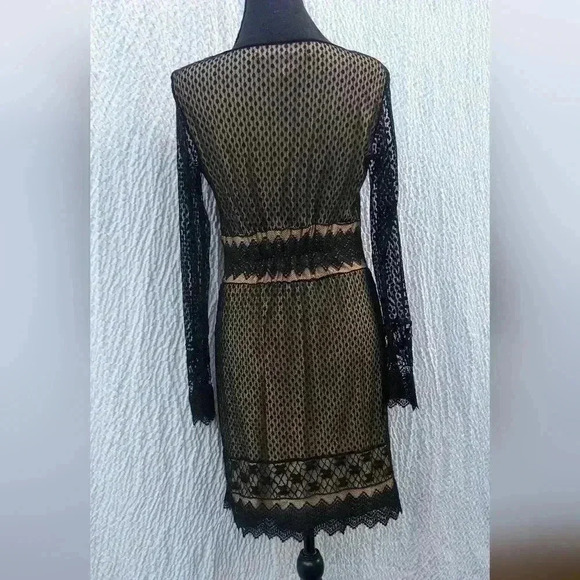 Max Studio Women's Vintage Y2K Nude/Black Illusion Crochet Lace Midi Dress Small - Picture 4 of 4